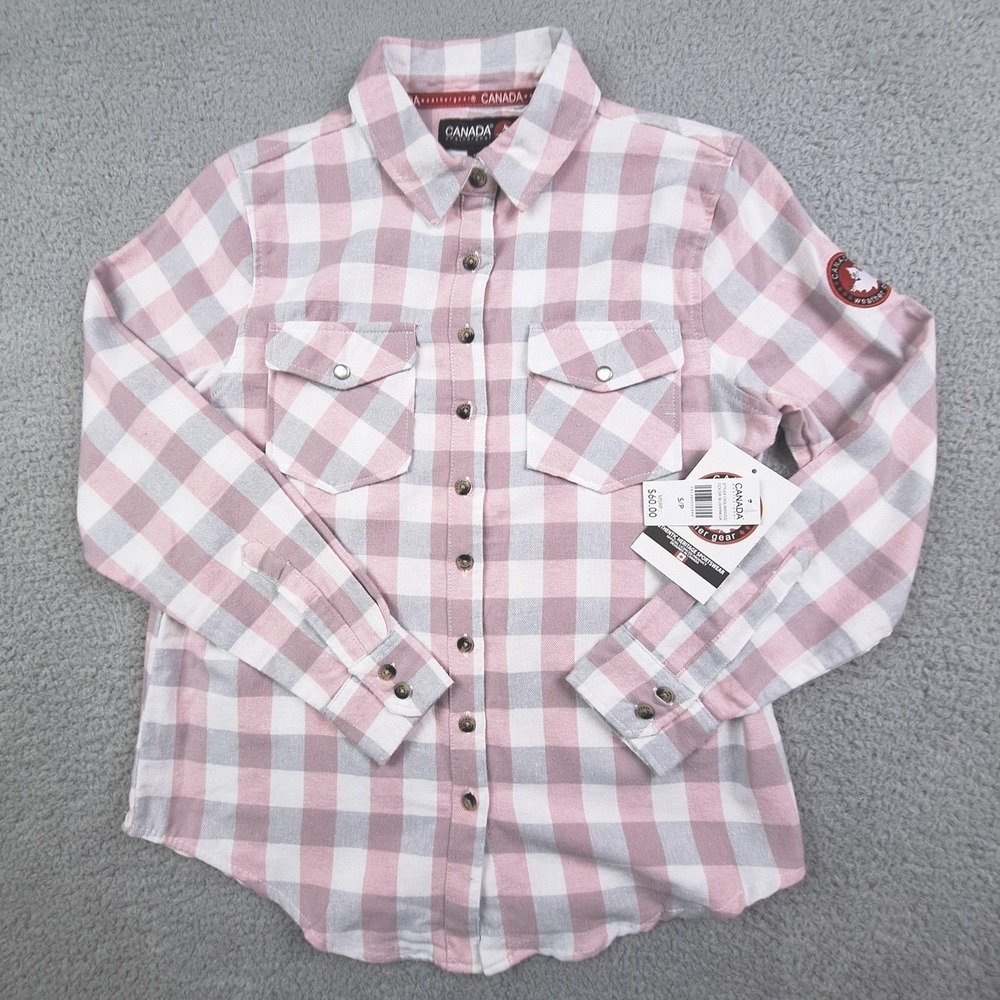 Canada Weathergear Shirt‎ Womens Small Pink Plaid Flannel Button Front NWT